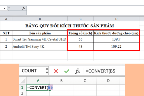 Những đơn vị phổ biến trong hàm CONVERT