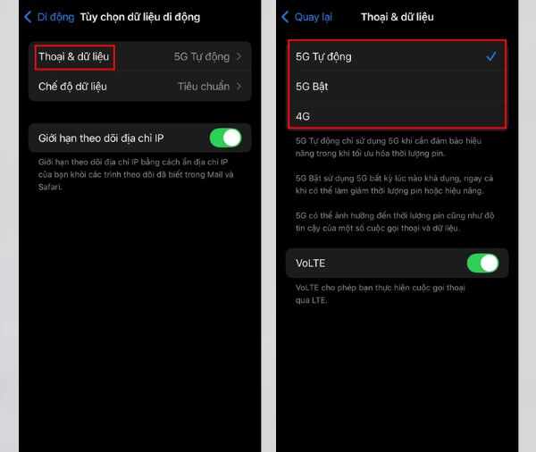 Chọn Thoại & dữ liệu