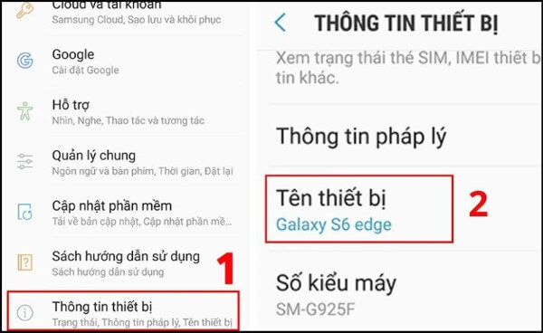Chọn Thông tin thiết bị → Tên model