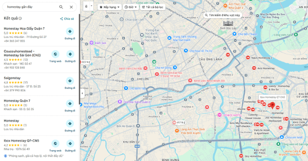 Xem là lựa chọn danh sách các homestay hiển thị trên bản đồ