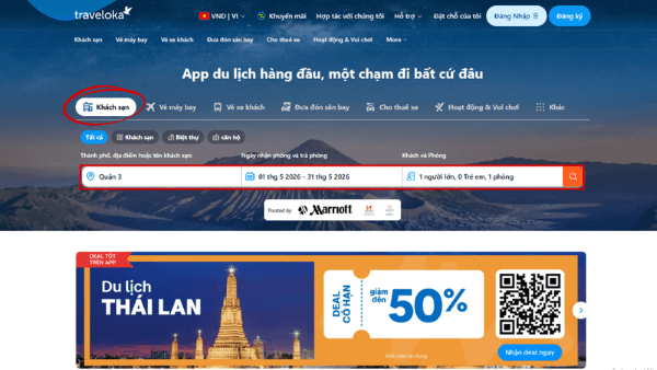 Chọn mục “Khách sạn”