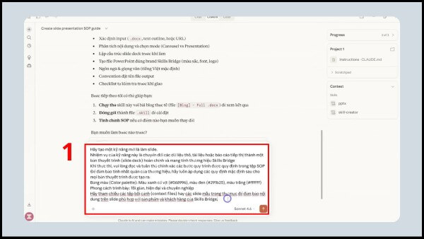 Mở đoạn chat và nhập yêu cầu cần xử lý