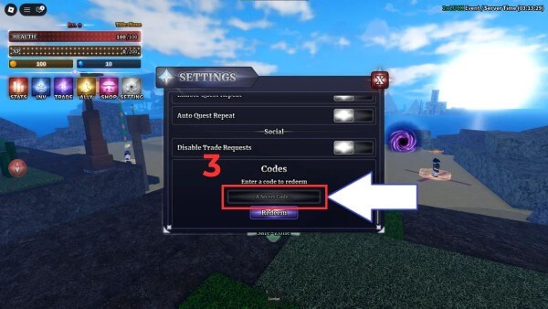 Nhập chính xác mã Code Sailor Piece