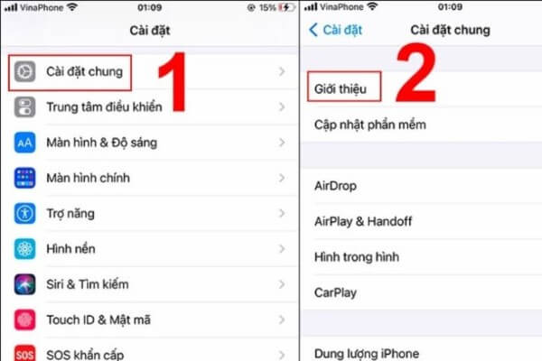Chọn Cài đặt chung và nhấn Giới thiệu