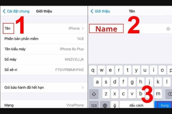 Nhập tên mới và nhấn Xong