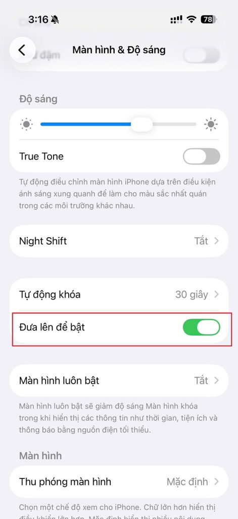 Bật tính năng Đưa lên để bật