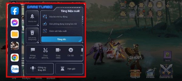 Mở bảng công cụ Game Turbo 