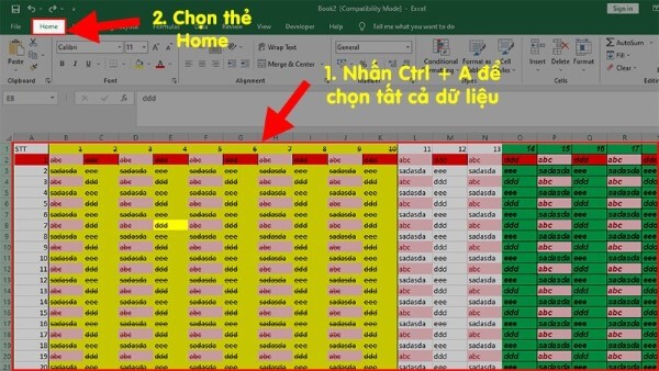 Nhấn tổ hợp phím Ctrl + A