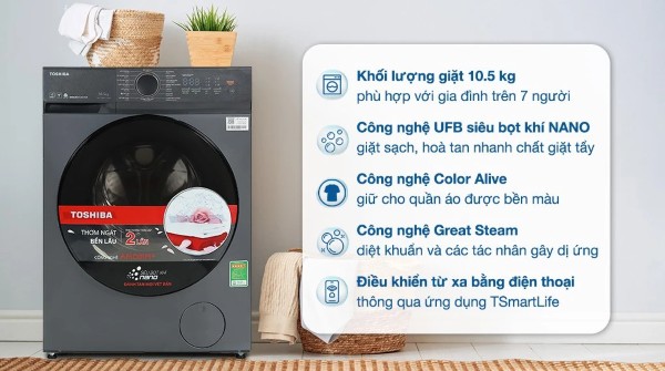 Máy giặt cửa trước Toshiba Inverter 10.5kg TW-T21BU115UWV(MG)