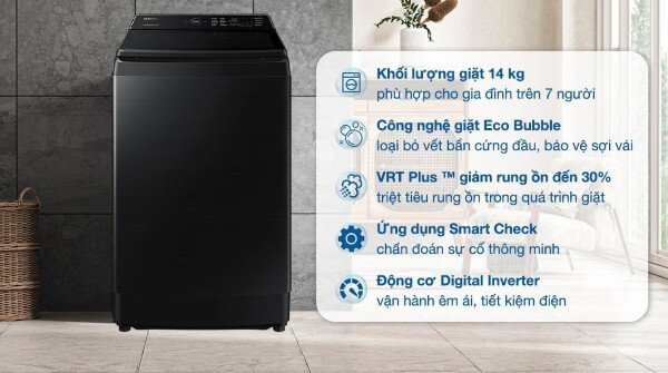 Máy giặt cửa trên Samsung Inverter 14kg WA14CG5745BVSV