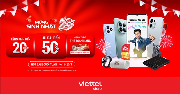 Hotsale cuối tuần, mừng sinh nhật 20 tuổi: Tặng phiếu mua hàng đến 20 triệu, ưu đãi giảm đến 50%