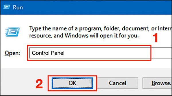 Nhập “Control Panel” và nhấn OK 