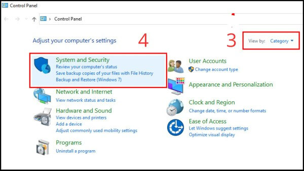 Chọn mục System and Security