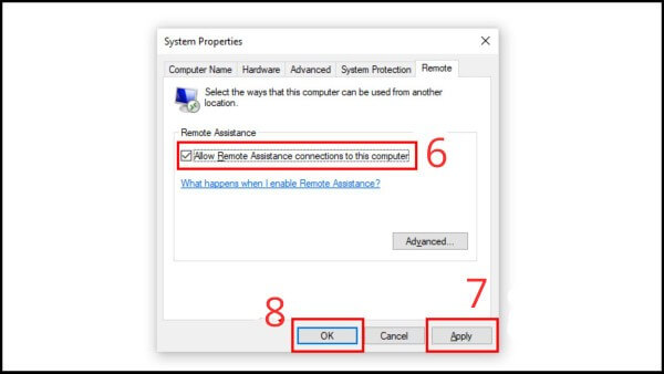 Chọn “Allow remote connections to this computer”