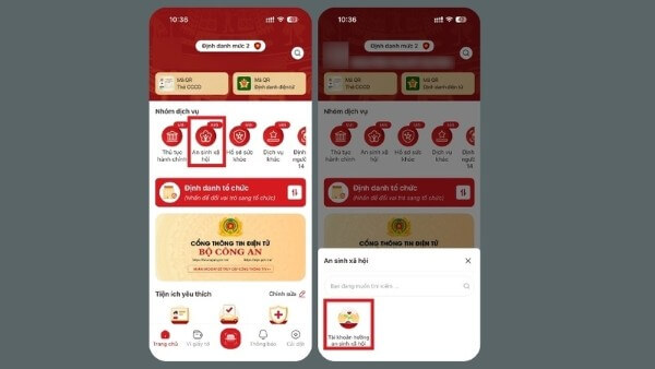 Nhấn chọn Tài khoản hưởng An sinh xã hội 