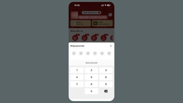 Nhập mã passcode 6 số