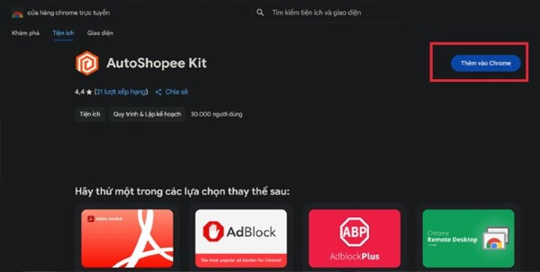 Chọn thêm Auto Shopee Kit vào trình duyệt
