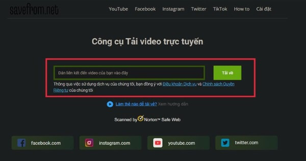 Mở website hỗ trợ tải video