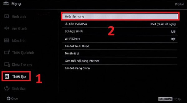 Chọn Thiết lập mạng