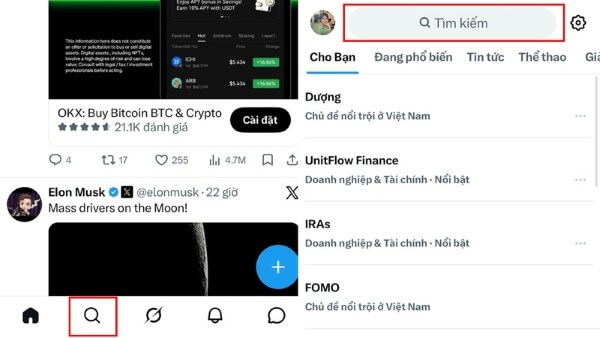 Truy cập mục Tìm kiếm