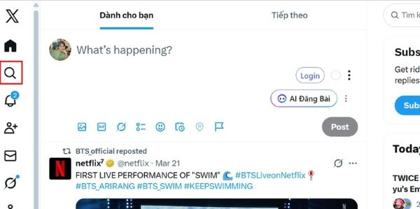 Nhấn vào biểu tượng kính lúp 