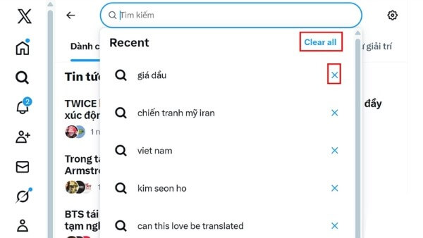 Nhấn vào dấu “X” bên cạnh