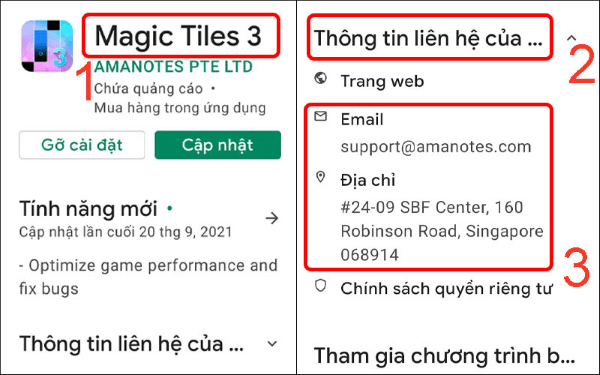 Nhấn vào Thông tin liên hệ