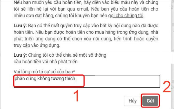 Nhập mô tả chi tiết sự cố và nhấn Gửi 