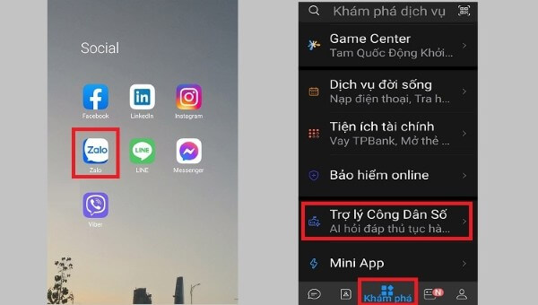 Chọn mục Trợ lý Công Dân Số