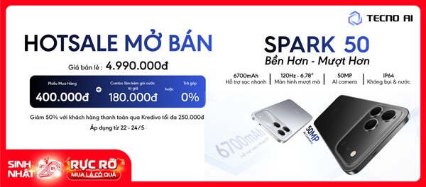 Viettel Store mở bán TECNO SPARK 50 giá chỉ 4.990.000đ