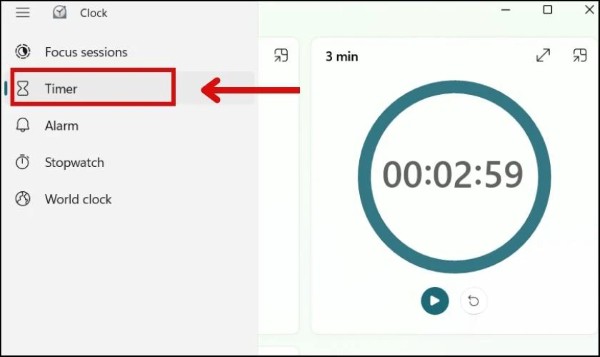 Chọn mục Timer