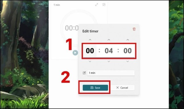 Nhấn vào khung thiết lập thời gian