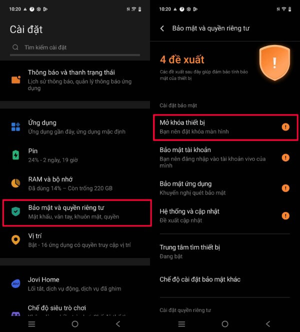 Chọn Mở khóa thiết bị