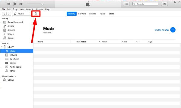 Nhấn biểu tượng iPhone trên iTunes