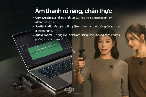 Camera DJI Osmo Pocket 4 Creator Combo trang bị OsmoAudio 4-Channel