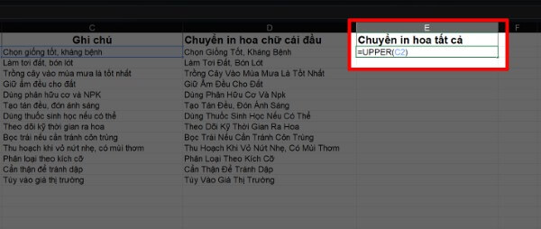 Nhập công thức: =UPPER(ô chứa dữ liệu)