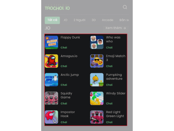 Chọn game muốn trải nghiệm