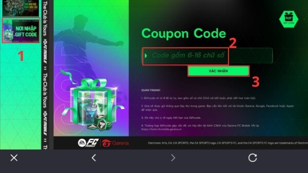 Chọn Nơi nhập GiftCode