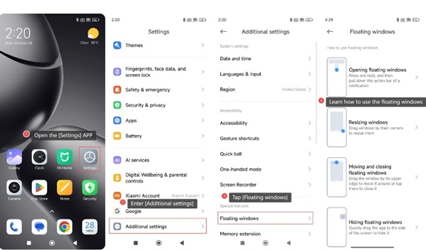 Cách kích hoạt cửa sổ nổi Xiaomi