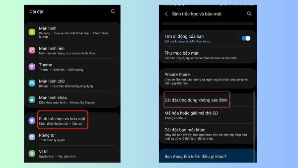Chọn Cài đặt ứng dụng không rõ nguồn gốc