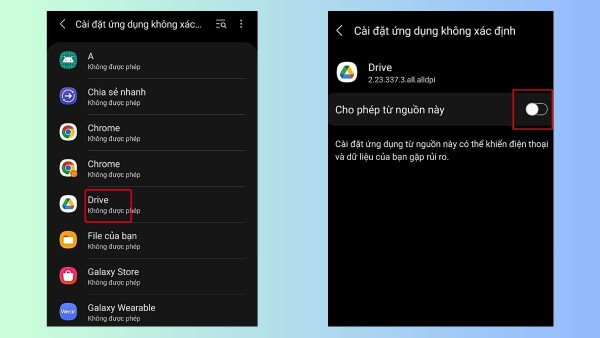 Bật quyền cài đặt từ nguồn ngoài