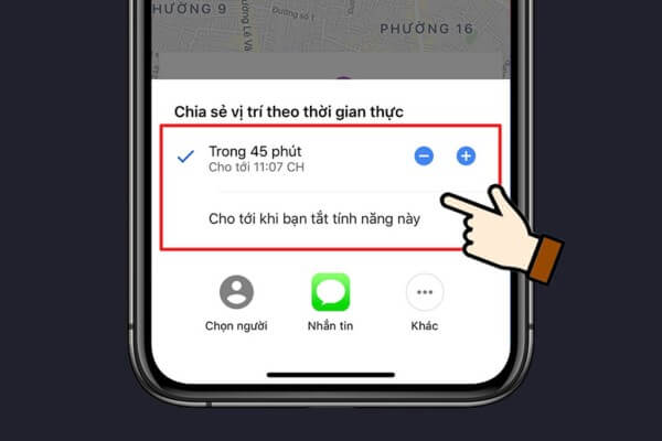Chọn người nhận và khoảng thời gian chia sẻ
