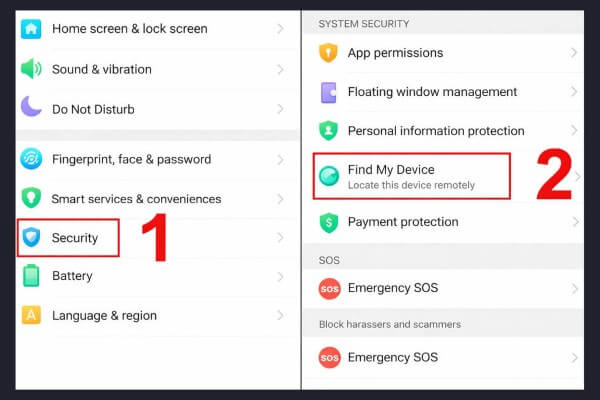 Chọn Tìm thiết bị (Find My Device)
