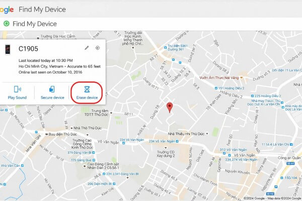 Chọn Xóa thiết bị (Erase Device)