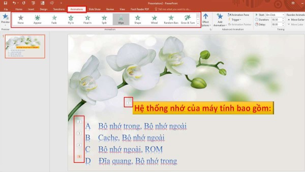 Thêm hiệu ứng cho câu hỏi và câu trả lời
