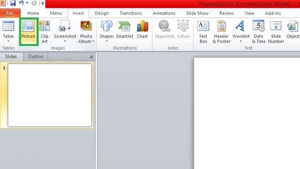 Chọn Insert → Picture