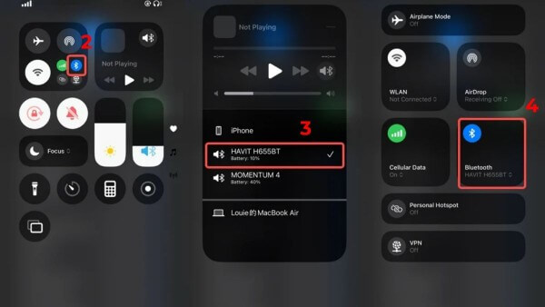 Mở trung tâm điều khiển công cụ trên iPhone hoặc iPad và bật Bluetooth