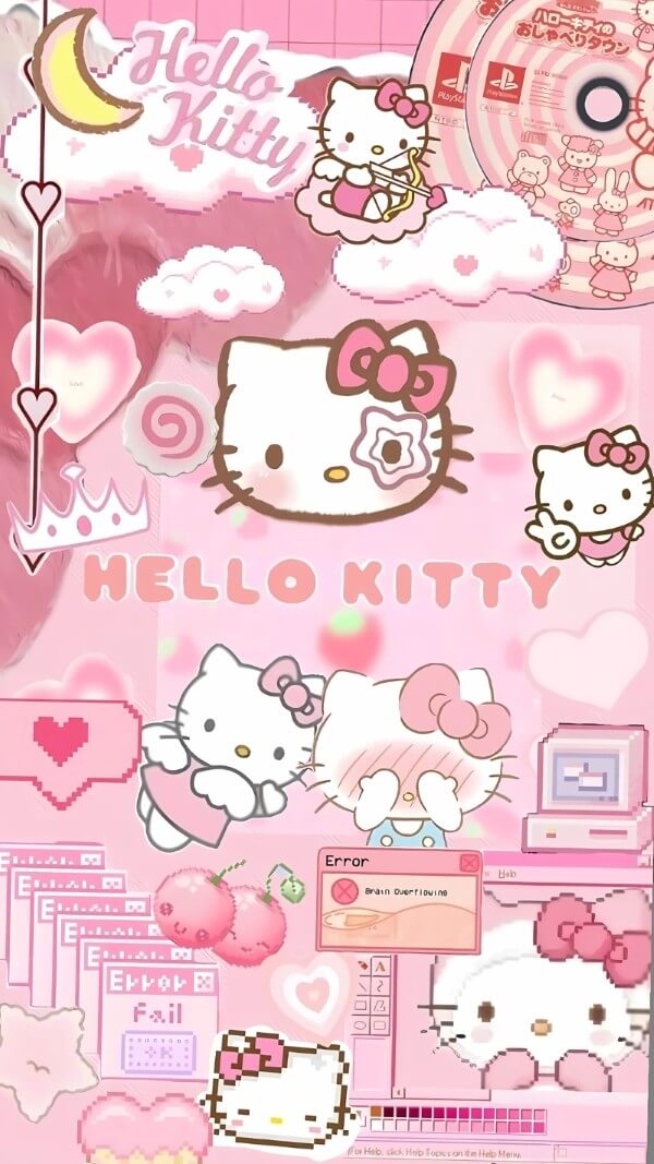 Hình nền Hello Kitty màu hồng sử dụng tông pastel nhẹ nhàng