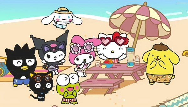 Hình nền Hello Kitty xuất hiện cùng các nhân vật quen thuộc