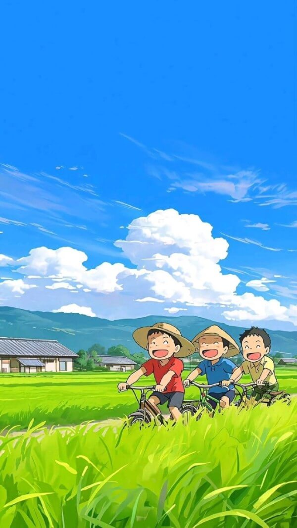 Hình nền vui vẻ anime mang phong cách Nhật Bản